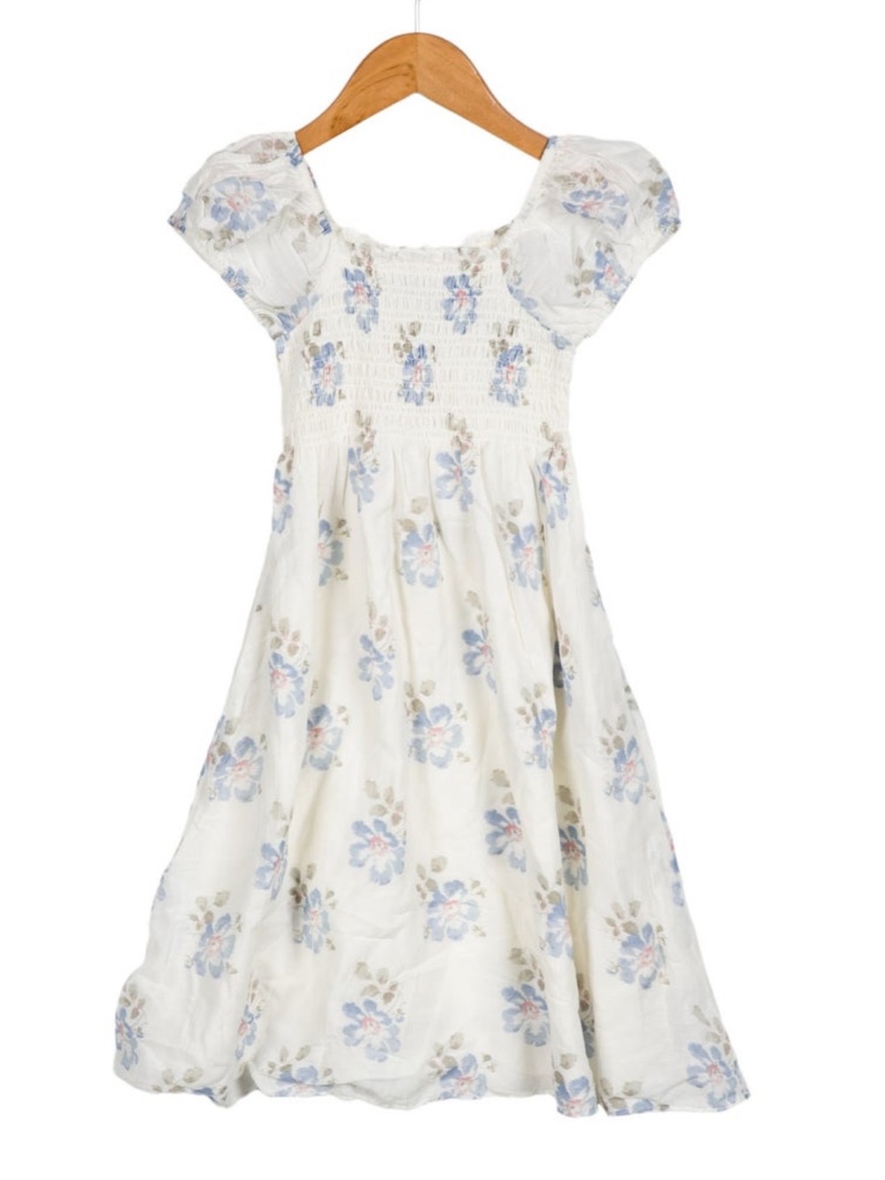 LoveShackFancy Cream Dress with Blue Floral Print